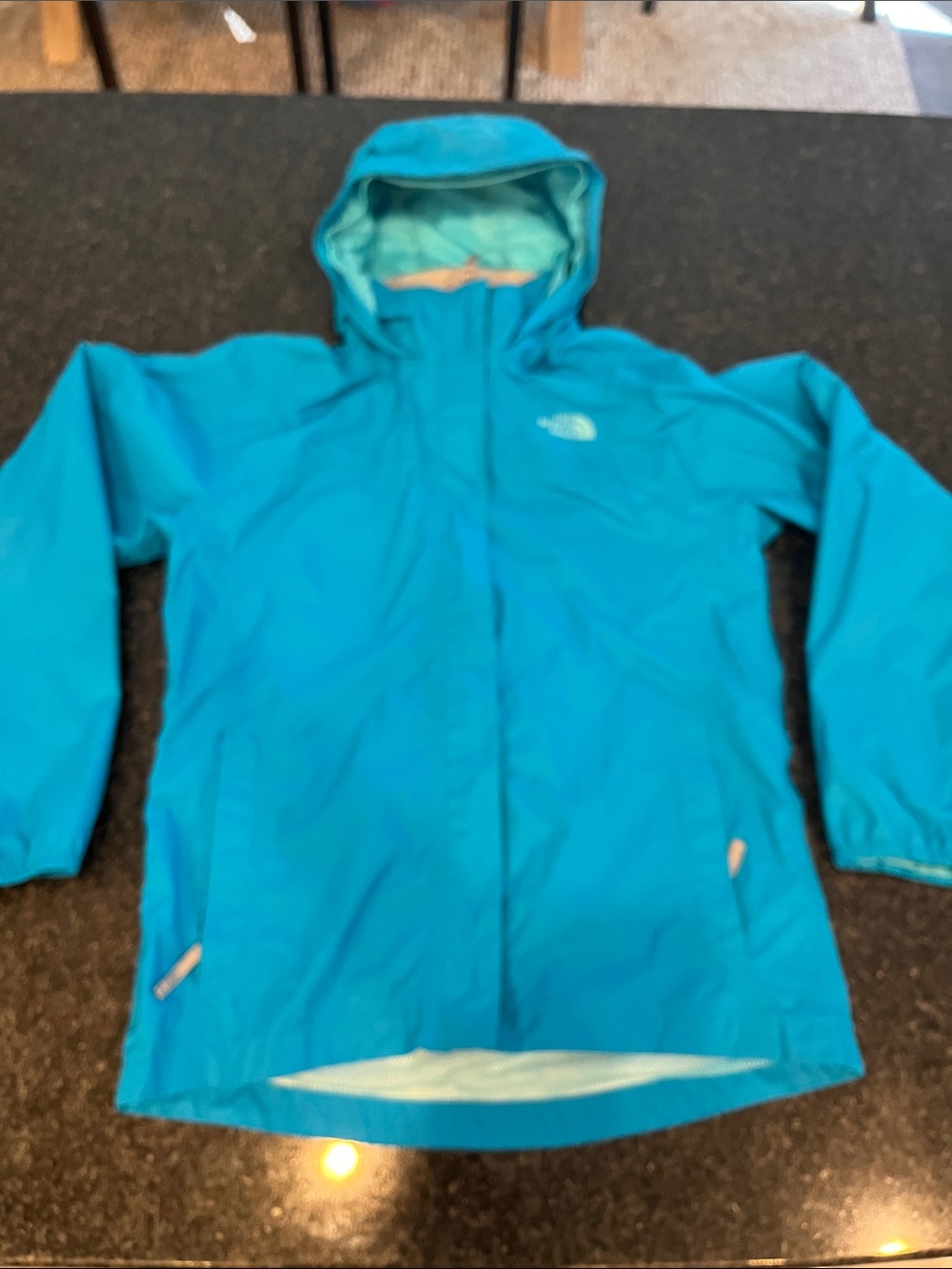 The North Face Girls 14/16 L Teal Waterproof raincoat Hooded Jacket